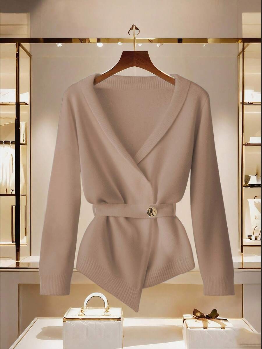Franclia Unique Design Cardigan Sweater For Women - Khaki - View 1