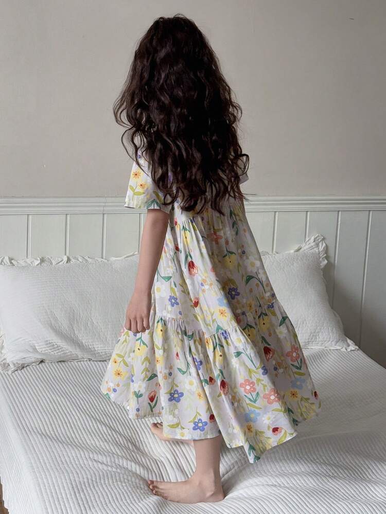 Dazy Kids Tween Girls Floral Print Short Sleeve Casual Pajama Set, Summer Vacation - Multicolor - View 2