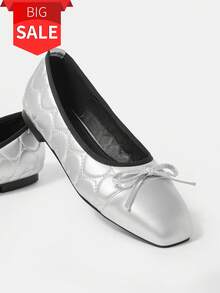 Woman Shoes Solid Color Flat Shoes With Bow Decoration For Spring And Summer - Silver - View 1