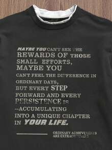 Manfinity Unisex Men's Knitted Casual Daily Younger Generation English Text Print Patchwork Loose Long Sleeve T-Shirt, Summer, School, Fall, Couple Things