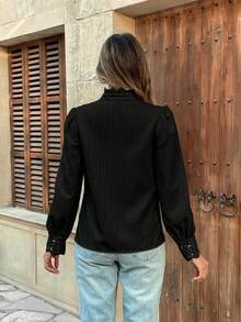 Pariaura Áo sơ mi cài nút ren thêu họa tiết lãng mạn thanh lịch dành cho nữ - màu đen - Xem 2