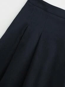 Seusyu 优雅高腰百褶中长裙，时尚百搭 - 藏蓝色 - 查看 6