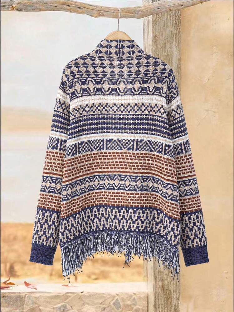 Plus Size Women Casual Fringe Hem Long Sleeve Cardigans Winter Clothes For Women  Cozy Fall And Winter Clothes For Women Winter Clothes For Women Women's Winter Coat  Vacation Outfits Women