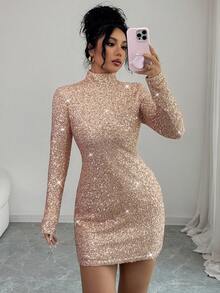 Rafferiza Elegant Party Dress, Sequined Dress, New Year's Dress, Sparkly Dress, New Year's Women's Clothing, Sparkly Sequined Women's Dress, Autumn And Winter Dress, Annual Meeting Dress, Autumn And Winter Women's Clothing - Champagne - View 4