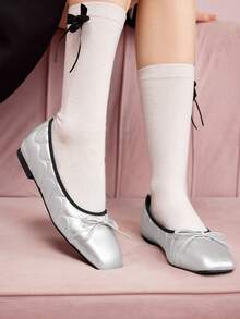 Woman Shoes Solid Color Flat Shoes With Bow Decoration For Spring And Summer - Silver - View 10