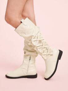 CUCCOO DOLLMOD Women's Retro Over-The-Knee Boots, Round Toe Slim Fit Tall Riding Boots For Christmas - Beige - View 1