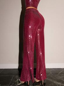 SHEIN Glamour بنطلون نسائي ذو ساق واسعة مزين بترتر لامع لموسم الخريف