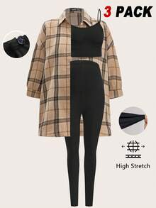 Modmama 孕妇女士休闲轻便运动夏季套装，格子衬衫 3 件/套