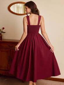 Vintamour 复古优雅女士连衣裙，带口袋，抹胸设计，褶皱花边下摆，休闲度假派对连衣裙，冬季连衣裙，女士冬季服装，女士冬季连衣裙，女士夏季服装，女士圣诞节服装，圣诞连衣裙，圣诞派对连衣裙，新年连衣裙，女士新年夜连衣裙，女士新年服装，新年服装，优雅派对连衣裙，优雅派对连衣裙，女士优雅连衣裙 - 酒紅色 - 查看 7