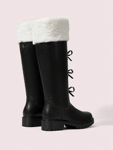 CUCCOO DOLLMOD Women's Casual Round Toe High Boots With Bow Decor And Fringes, Versatile For Autumn/Winter - Black - View 10