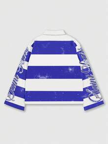 ROMWE MEN Street Life Men's Striped Collar Long Sleeve Printed T-Shirt, Casual College Style Top - Multicolor - View 3