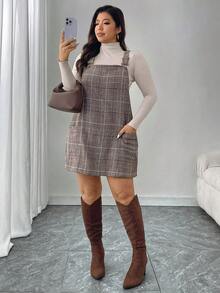 SHEIN LUNE Váy yếm cỡ lớn dệt jacquard họa tiết đồng xu cổ điển - màu nâu - Xem 1