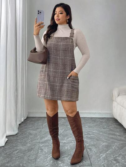 SHEIN LUNE 复古硬币图案提花织造加大码背带裙