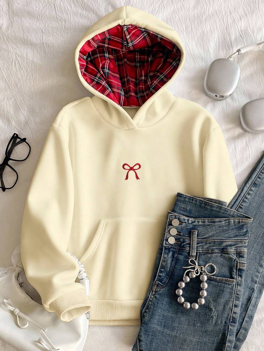 Tween Girls' Casual Bow Embroidered Sweatshirt - Apricot - View 1