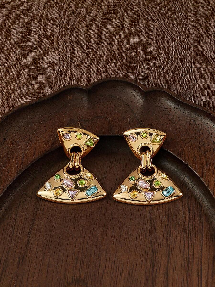 Glisma 18kWomen Dangle Earrings,Outfits,Gothic/Goth,Old Money,Beaded,Western Jewelry,Metallic/Texture,Gemstone,Fall/Autumn/Winter,For Mom/Women/Girl/Mother,Premium,Vintage,Cross - Yellow Gold - View 1