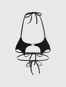 ROMWE Grunge Punk Women's Dark Punk Y2K Music Festival Party Cross Stud Lace-Up Sexy Bralette - Black - View 2