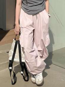 Dazy Kids Tween Girls' Casual Solid Color Drawstring Waist Cargo Pants