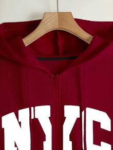 Franclia 女士休闲户外服饰，秋季外套，秋冬季，图案设计，白色字母印花，时尚百搭，户外，返校季，教师节，酒红色，节日氛围，街头摄影，必备单品，吸睛，约会，女士卫衣 - 酒紅色 - 查看 4