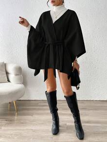 SHEIN PETITE Fashionable Casual Versatile Cover Up Style Overcoat For Women, Autumn/Winter