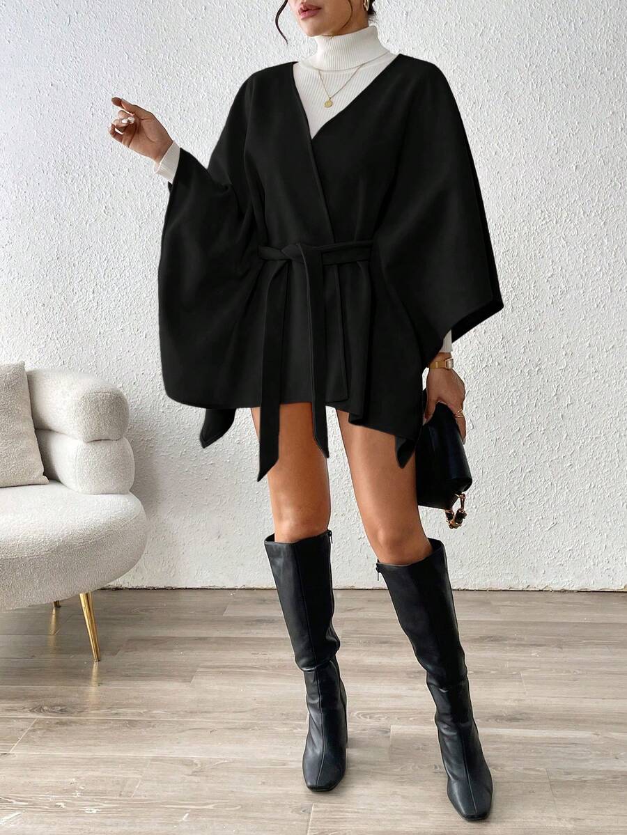 SHEIN PETITE Fashionable Casual Versatile Cover Up Style Overcoat For Women, Autumn/Winter