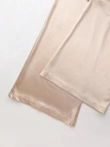 GlowEve Women's Pearl Button Decor Draped Neck Cinched Waist Wide Leg Jumpsuit, Elegant French Style Casual Streetwear Commuter Business Romantic Date Party Christmas, Long Sleeve Champagne Color - Champagne - View 6