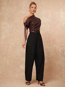 Lumalex Women's Elegant High-End Oblique Sickle Design Long Pants, Suitable For Autumn/Winter Party Black Pants High Waisted Pants - Black - View 5