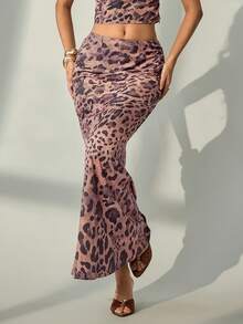 Bluhae Elegante y sexy falda de cola de pez con estampado de leopardo, adecuada para bodas, fiestas, citas, uso diario, oficina, otoño/invierno - Multicolor - Ver 4
