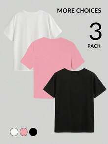 Playera para mujer estilo urbano deportivo letras impresas ciudad diseño gráfico tela suave color sólido holgada cuello redondo manga corta primavera verano diario Tshirt - Multicolor - Ver 2