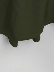 SHEIN Tall CURVE 大码女式法式休闲V领短袖夏季连衣裙 - 軍綠色 - 查看 3