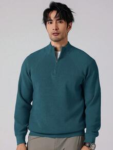 Manfinity Homme Jersey de media cremallera de unicolor casual para hombre, otoño/invierno - Neblina azul - Ver 5