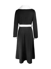 Lyxana Women's Colorblock Long Sleeve Button Design Elegant Commuter Dress - Black - View 2