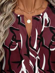 EMERY ROSE Women's Casual All-Over Print Notch Collar Shirt, Suitable For Spring And Autumn New Year Party - Burgundy - View 8