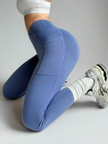 Dewbera Damfitnessbyxor, Bekväma vardagsbyxor, Leggings med hög midja och smal passform - Marinblå - Visa 4