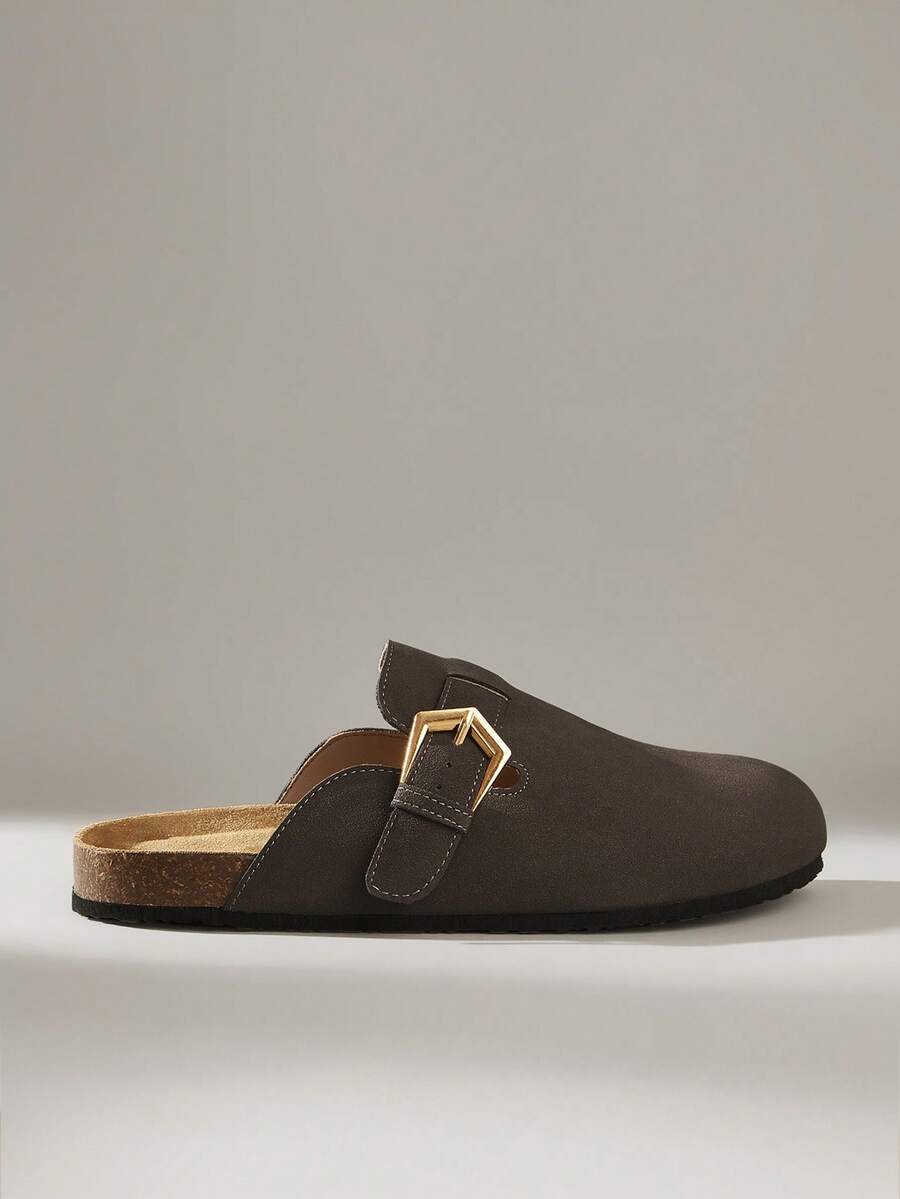 Solecia Sepatu Selop Wanita Kasual Warna Polos - Dark Grey - View 1