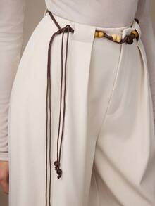 Modelyn 女式高腰宽松抽绳阔腿阔腿裤，飘逸修身，乳白色 - 杏色 - 查看 6