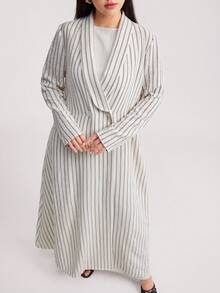 Veilorie Áo Abaya sọc giản dị bảo thủ dành cho nữ - Xám - Xem 4