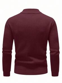 Manfinity Homme Áo khoác cardigan dệt kim dài tay trễ vai màu trơn cho nam - Màu Đỏ Sâu - Xem 2