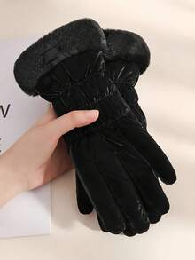 1 Pair Thermal Lined Winter Gloves Touchscreen Compatible Windproof Design Motorcycle Riding Essential Christmas Stocking Fillers Holiday Gift For Women Outdoor Sports Must Haves - multicolor - View 7