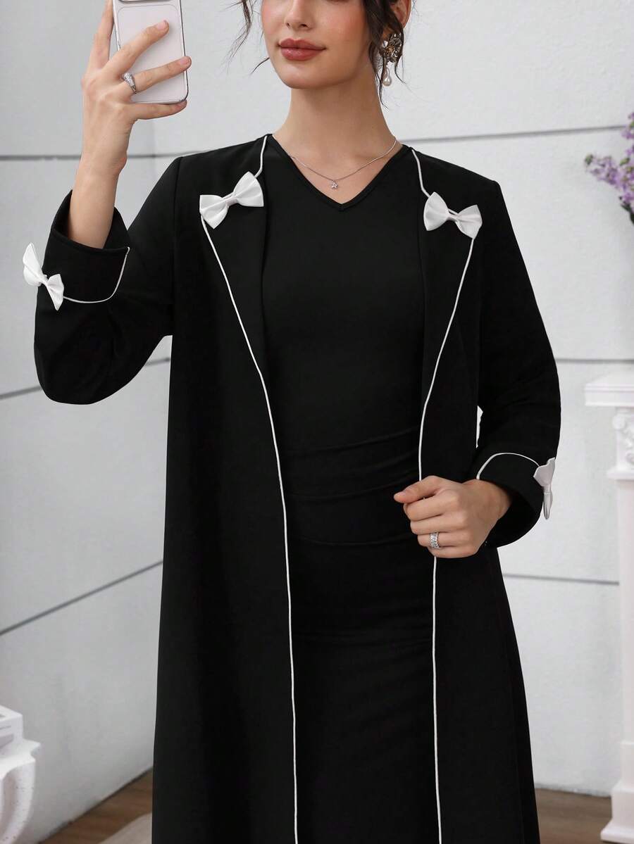 Al Najma 2 Stücke Damen Outfit im arabischen Stil (ärmelloses Kleid und langärmeliger Jacken Set) - Schwarz - Übersicht 1