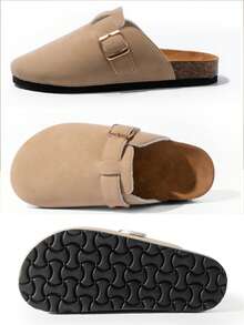 Sandalias planas para mujer, versátiles y perfectas para el día a día; con puntera redonda y hebilla cuadrada, zapatos a juegoel regalo ideal para San Valentín, fáciles de combinar con cualquier look - Caqui - Ver 8