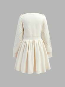 SHEIN Tween Girl Casual Sweet Ruffle Hem Mid-Length Dress, Autumn/Winter - Apricot - View 2