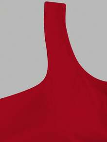 FavEase Square Neck Sleeveless Slim Fit Casual Tank Top - Red - View 4