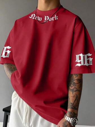 Manfinity EMRG Men's Letter Print Round Neck Casual Loose T-Shirt