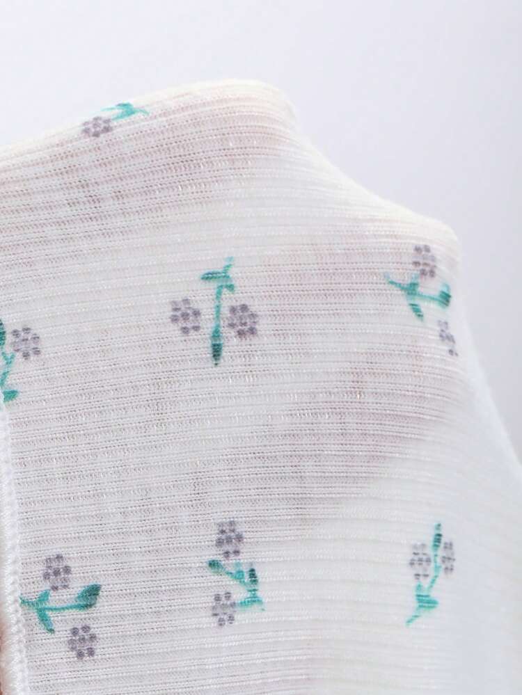 2pcs Young Girl Ditsy Floral Button-Up Long Sleeve T-Shirt And Pants Casual Set