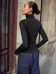 Maija 女士休闲修身黑色长袖高领上衣 - 黑色 - 查看 7