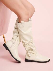 CUCCOO DOLLMOD Women's Retro Over-The-Knee Boots, Round Toe Slim Fit Tall Riding Boots For Christmas - Beige - View 4