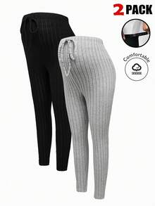 Modmama Maternity Solid Color Twist Knitted Leggings - Multicolor - View 12