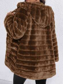 SHEIN Clasi Giacca con cappuccio in pelliccia sintetica di lusso casual per donne taglie forti