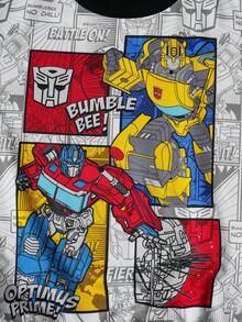 Transformers X SHEIN Set de sudadera y pantalón de chándal de punto con estampado de robot de cuello redondo y hombros caídos para niño preadolescente - Negro - Ver 4