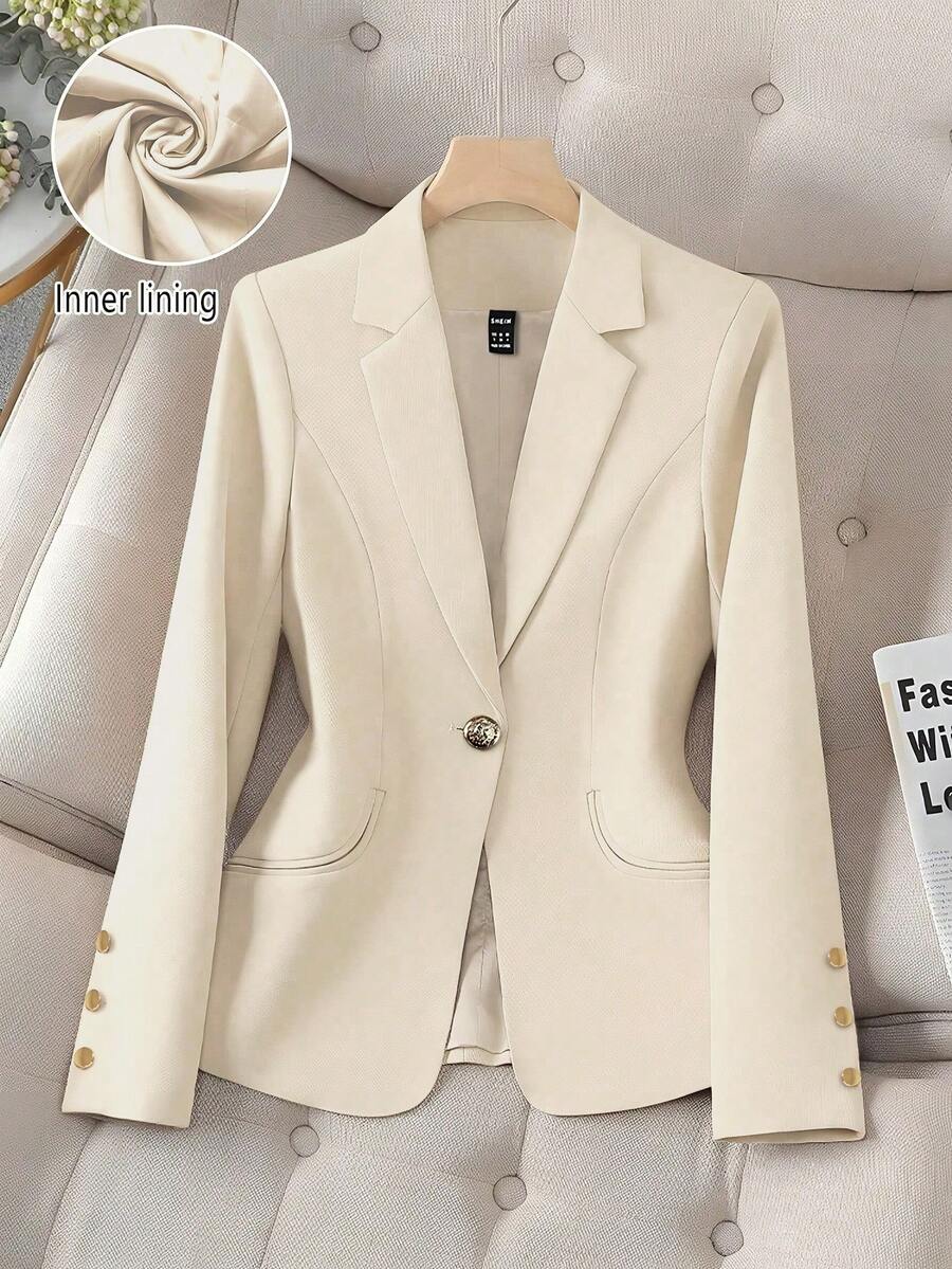 Franclia 女式卡其色修身西装外套，高端通勤都市套装，秋冬 - 杏色 - 查看 1